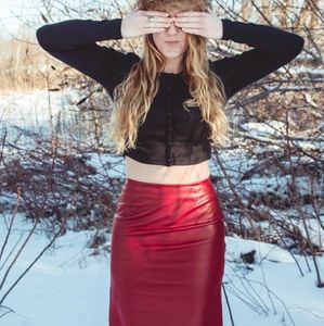 Red Danier Leather Skirt